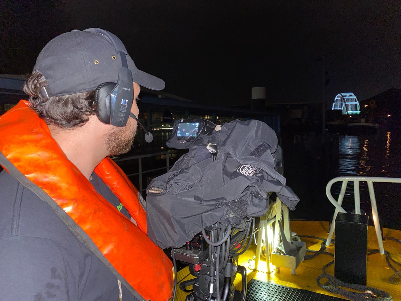 A camera operator using the Unity intercom headset